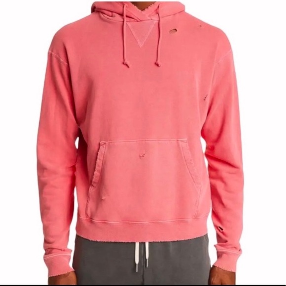 John Elliott Other - JOHN ELLIOTT Folsom Distressed Cotton Pullover Hoodie Coral XL NWT